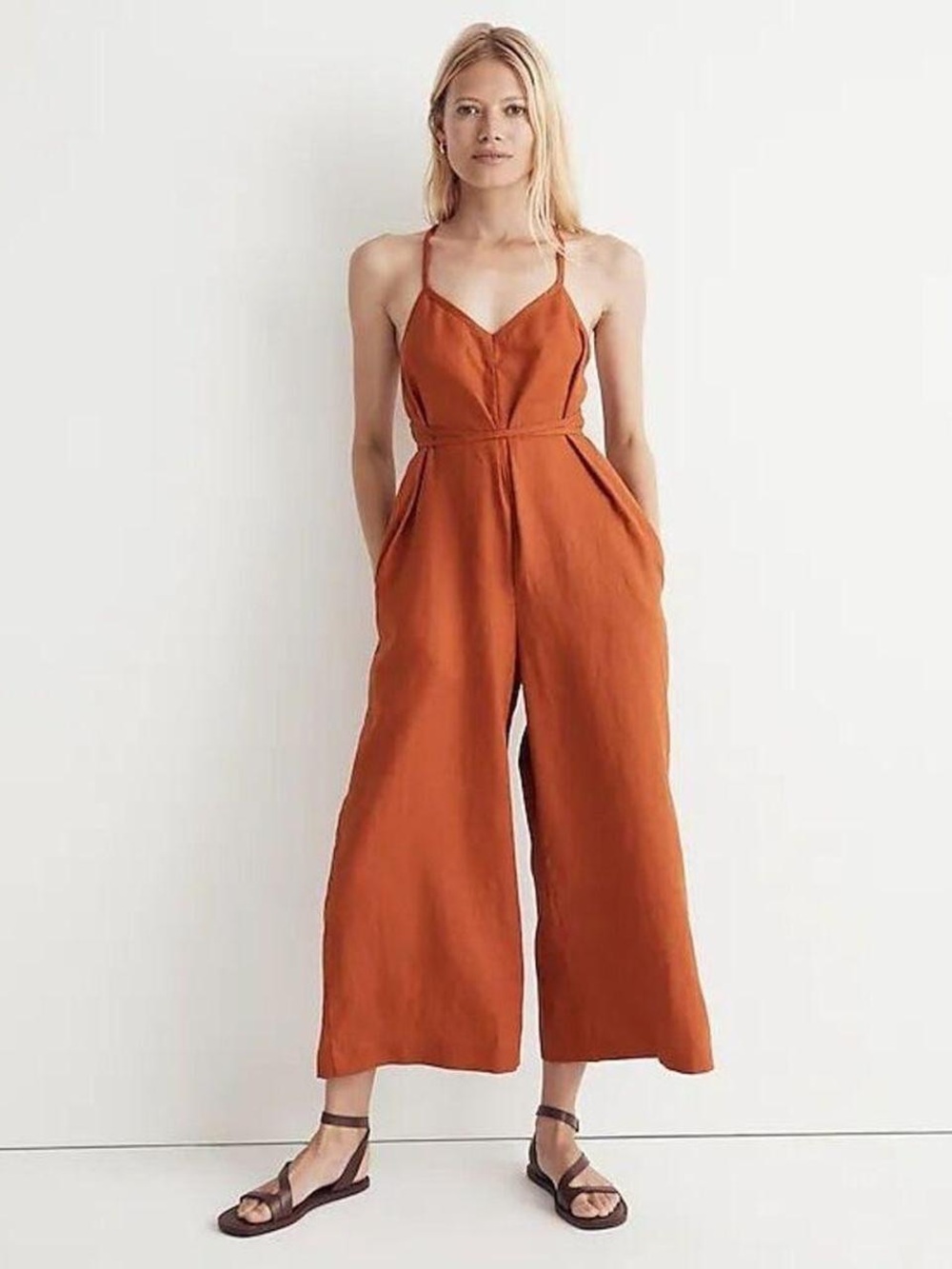 NWT Madewell Women's 100% Linen Wide-Leg Jumpsuit | Rust/Orange | Size 12